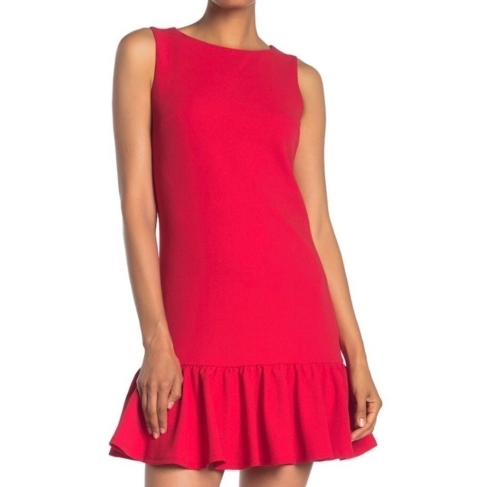BETSEY JOHNSON Red Ruffle Hem Sleeveless Sheath Dress